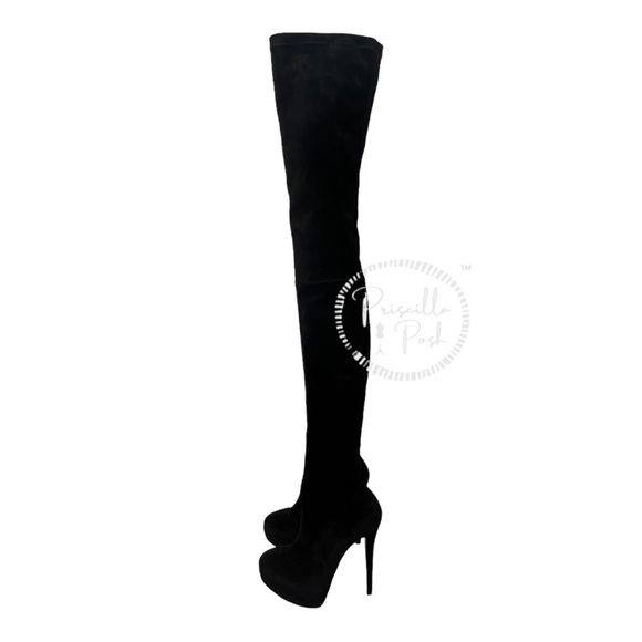 Christian Louboutin Black Suede Gazolina Suede Overtheknee Boots 36.5 Thigh High - Picture 8 of 15